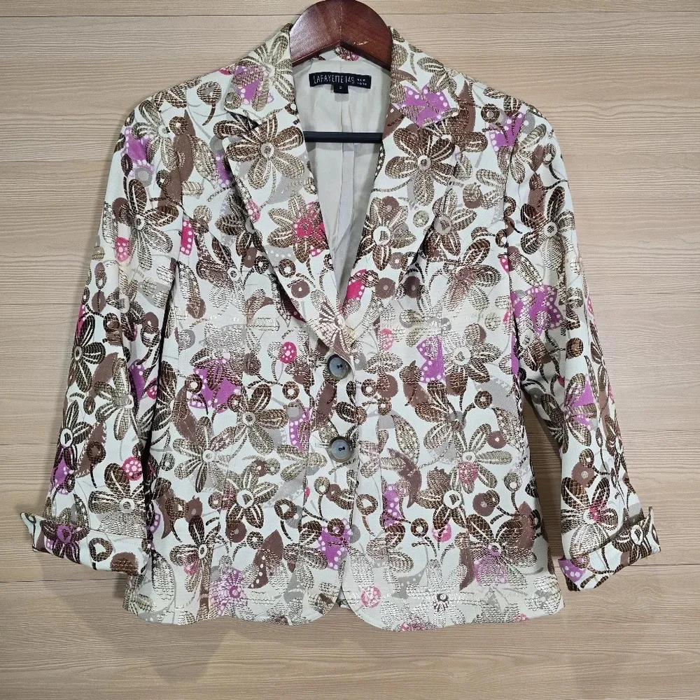 Lafayette 148 Women’s Size 2 Floral brocade Blazer Jacket Statement Wedding
